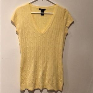 Short Sleeve Cable-knit V-Neck Sweater